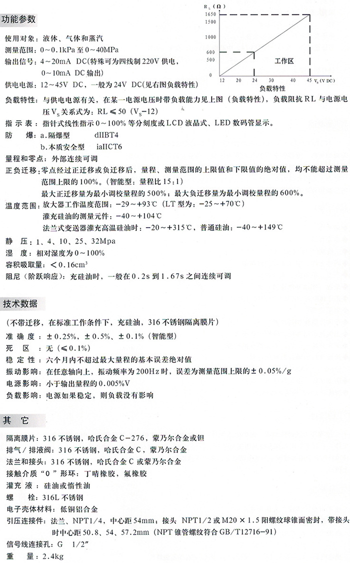 遠(yuǎn)傳差壓變送器技術(shù)參數(shù)對照表